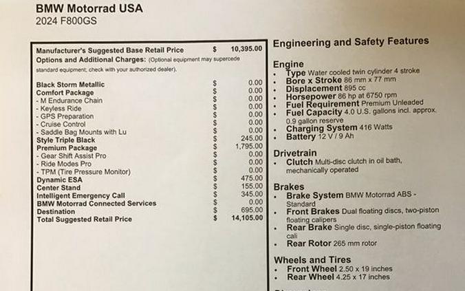 2024 BMW F 800 GS Triple Back