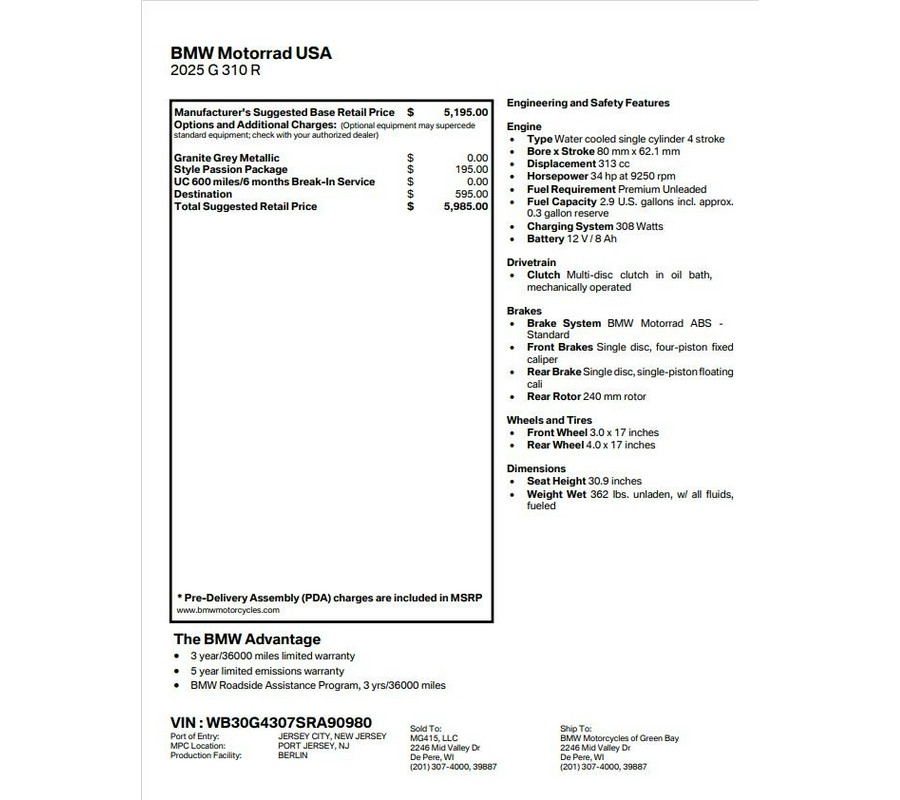 2025 BMW G 310 R