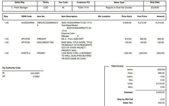 2025 Husqvarna Motorcycles TC 85 17/14