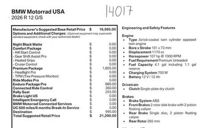 2026 BMW R12GS Inventory