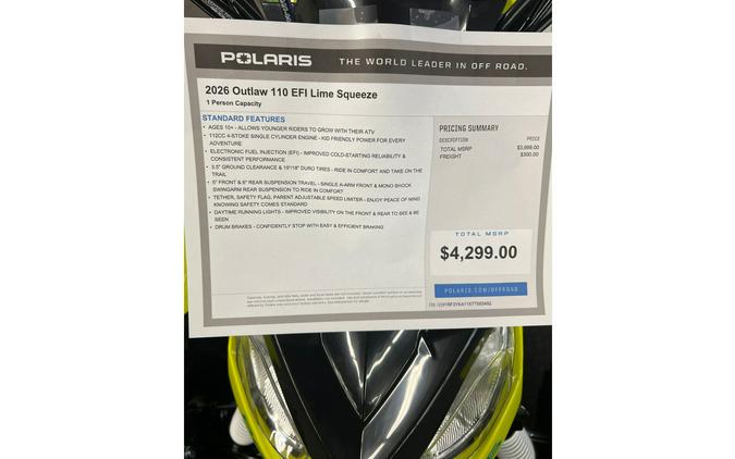 2026 Polaris OUTLAW 110 EFI