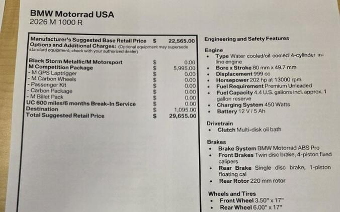 2026 BMW Motorrad M 1000 R