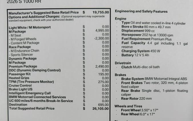 2026 BMW S 1000 RR - LIGHT WHITE / M MOTORSPORT - SALE PENDING