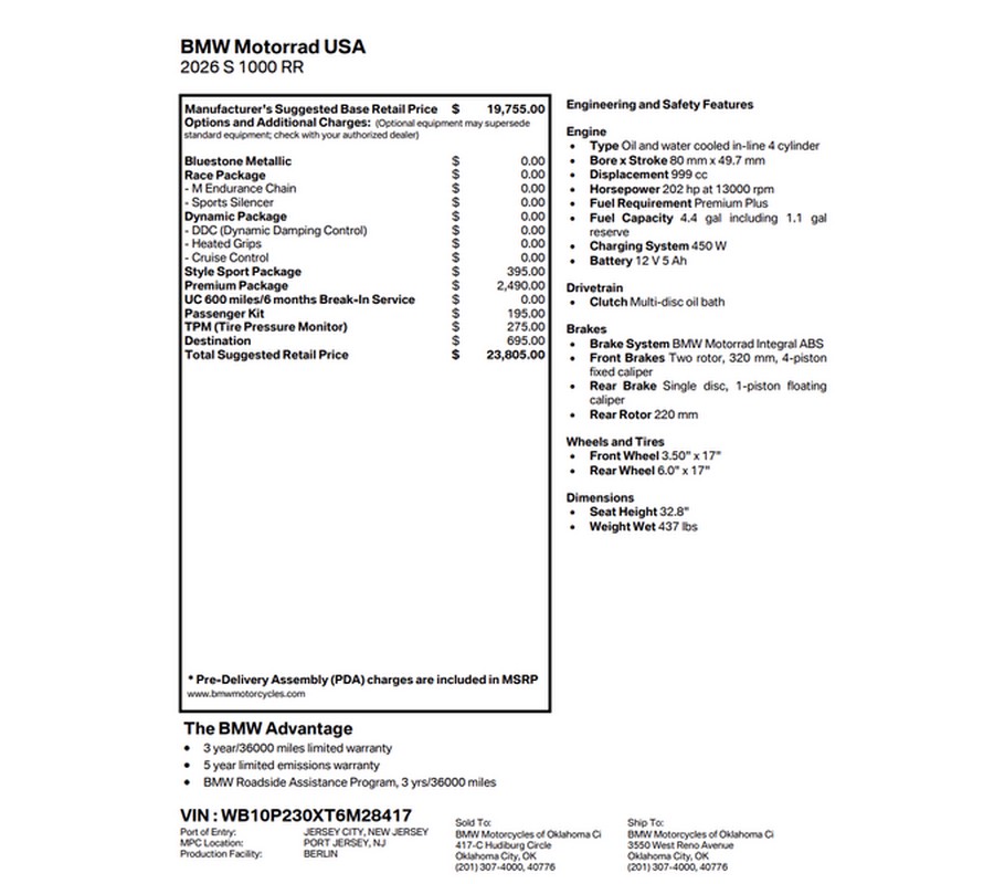 New 2026 BMW S 1000 RR