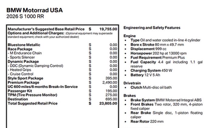 New 2026 BMW S 1000 RR