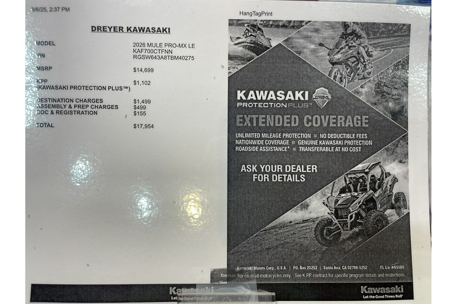 2026 Kawasaki MULE PRO-MX LE