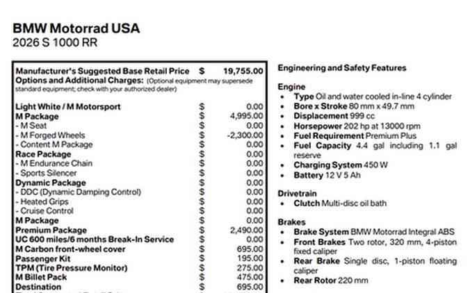 New 2026 BMW S 1000 RR