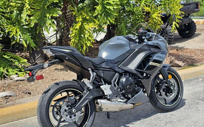 2024 Kawasaki Ninja 650 Metallic Matte Graphenesteel Gray/Ebony Metallic Matte Dark GrayMetallic Spark