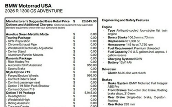 2026 BMW R 1300 GS Adventure Option 719