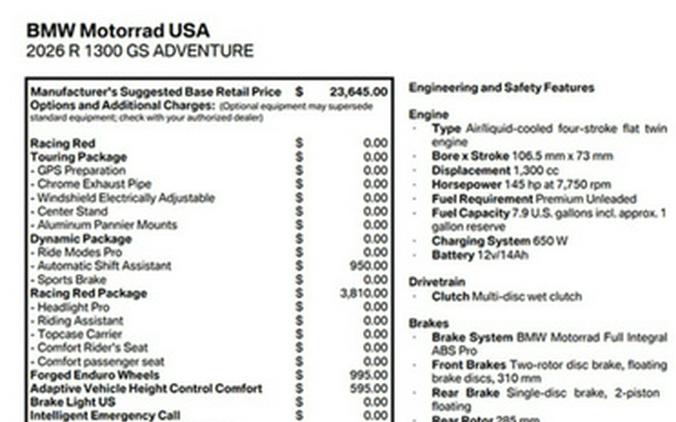 2026 BMW R 1300 GS Adventure Racing Red
