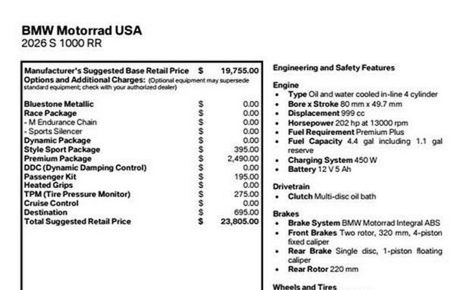 New 2026 BMW S 1000 RR