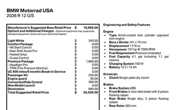 New 2026 BMW R 12 G/S