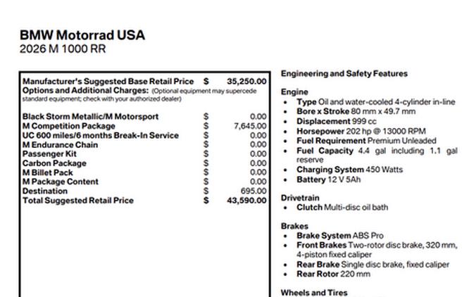 New 2026 BMW M 1000 RR