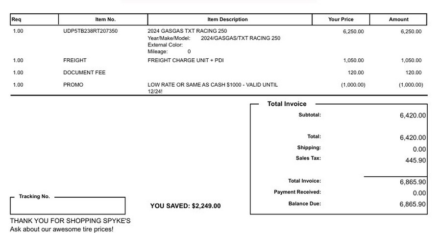2024 GASGAS TXT Racing 250 -$6,865.90 Total Due Out The Door!