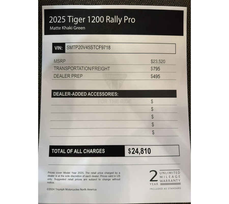 2025 Triumph Tiger 1200 Rally Pro - MATTE KHAKI GREEN