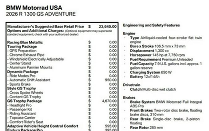 2026 BMW R 1300 GS Adventure GS Trophy