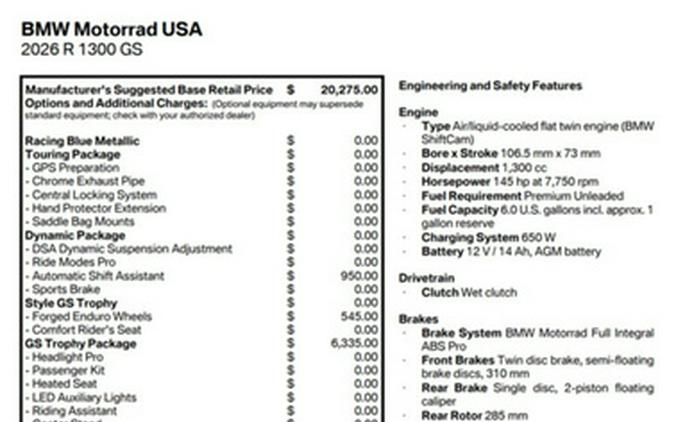 2026 BMW R 1300 GS GS Trophy