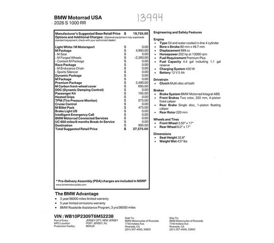 New 2026 BMW S 1000 RR