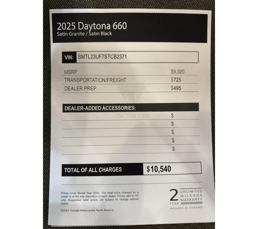 2025 Triumph Daytona 660 - SATIN GRANITE - SATIN JET BLACK