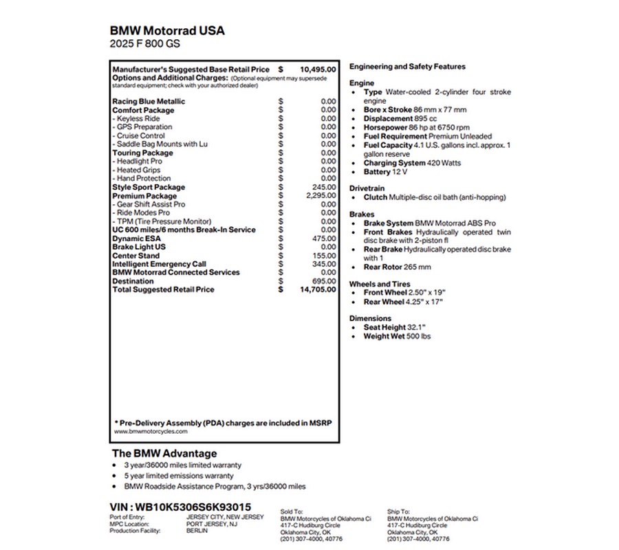 New 2025 BMW F 800 GS