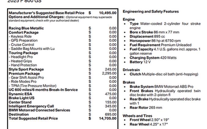 New 2025 BMW F 800 GS