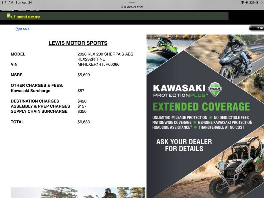 2026 Kawasaki KLX® 230 Sherpa S ABS