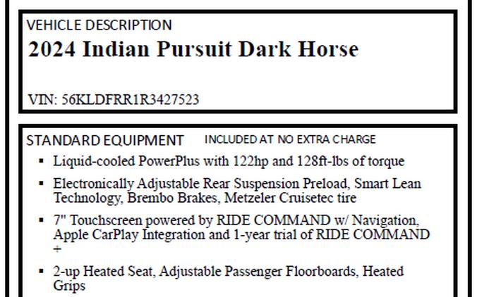 2024 Indian Motorcycle Pursuit® Dark Horse® with PowerBand Audio Package