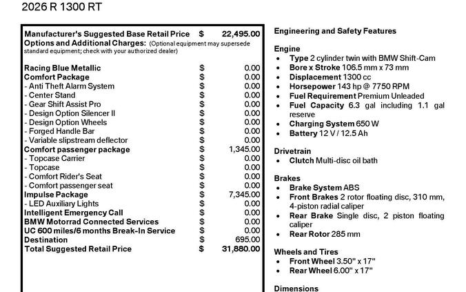 New 2026 BMW R 1300 RT in Long Beach, CA