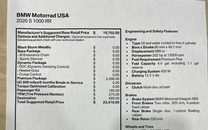 2026 BMW Motorrad S 1000 RR BLACK STORM METALLIC