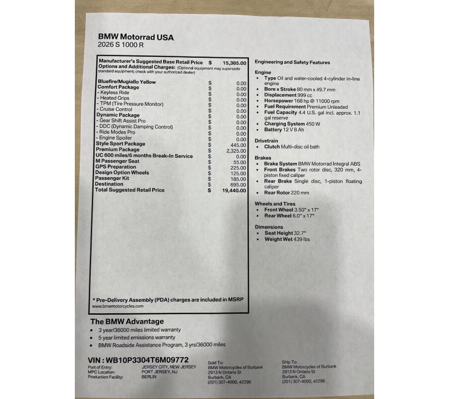 2026 BMW S1000 R BLUEFIRE/MUGIALLO YELLOW