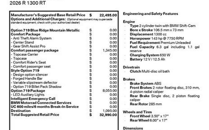 New 2026 BMW R 1300 RT