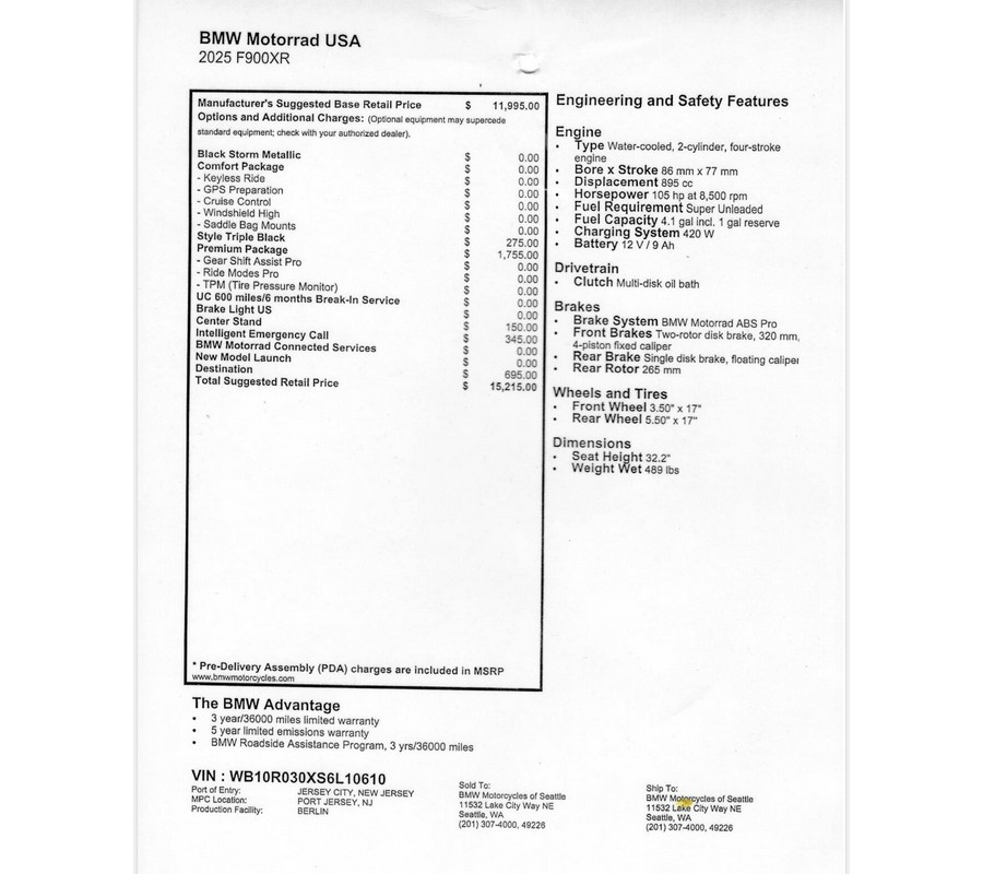 New 2025 BMW F 900 XR