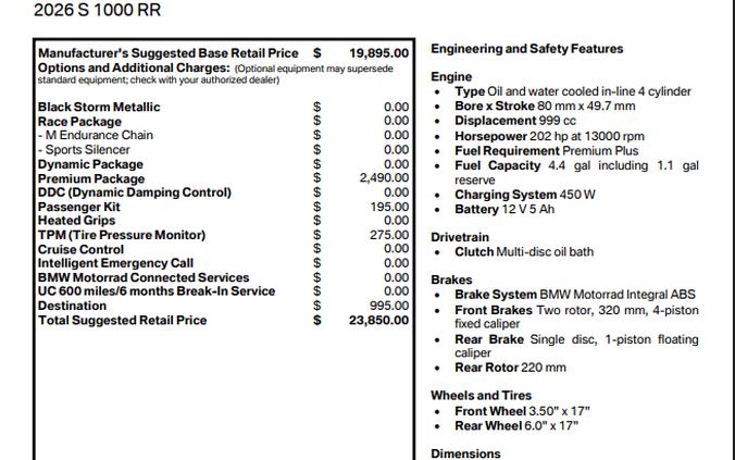 2026 BMW S 1000 RR