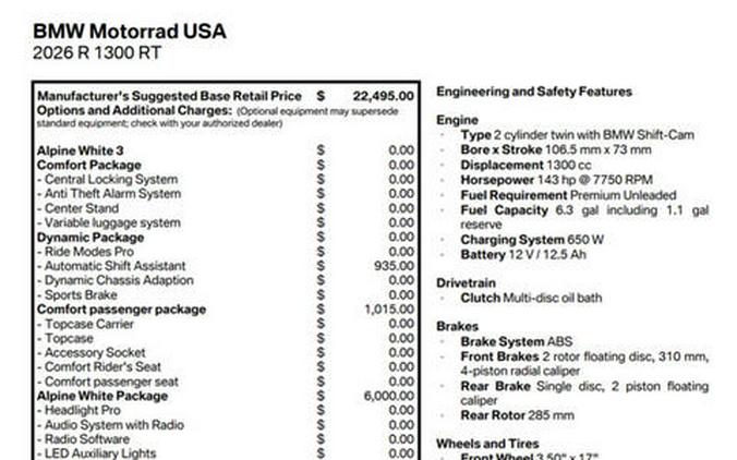 2026 BMW R 1300 RT Alpine White 3