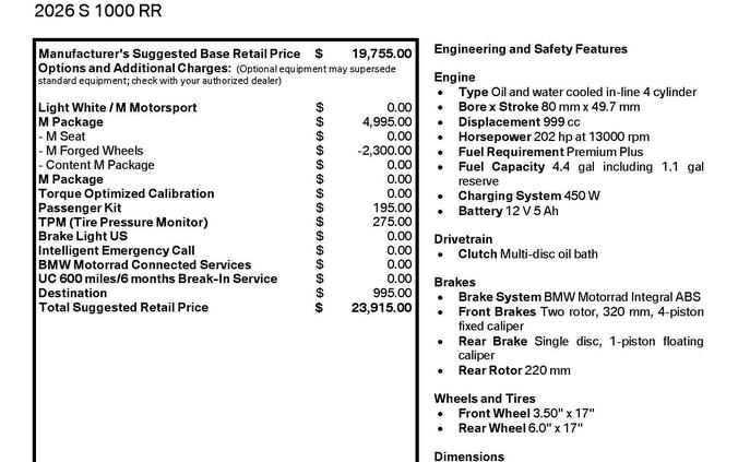 New 2026 BMW S 1000 RR in Long Beach, CA