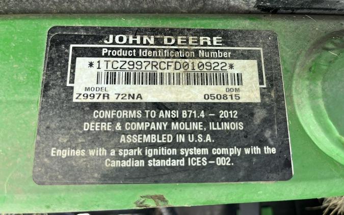 2015 John Deere ZTrak™ 997R Diesel Series 997R Diesel, 72-in. Deck