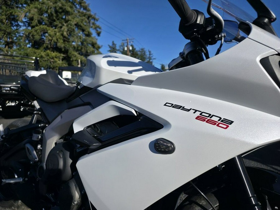 2025 Triumph Daytona 660 Snowdonia WhiteSapphire Black