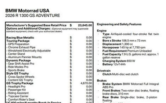 2026 BMW R 1300 GS Adventure GS Trophy
