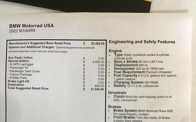 2022 BMW M 1000 RR M RR with M Competition Package