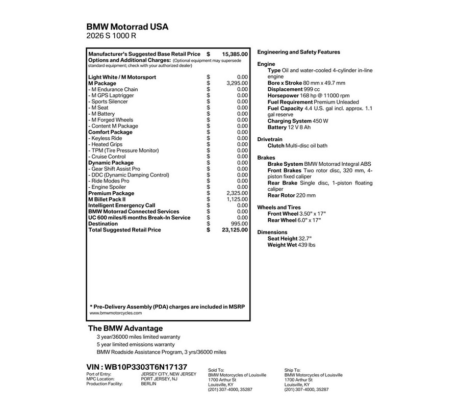 2026 BMW Motorrad S 1000 R | $750 Cash Rebate