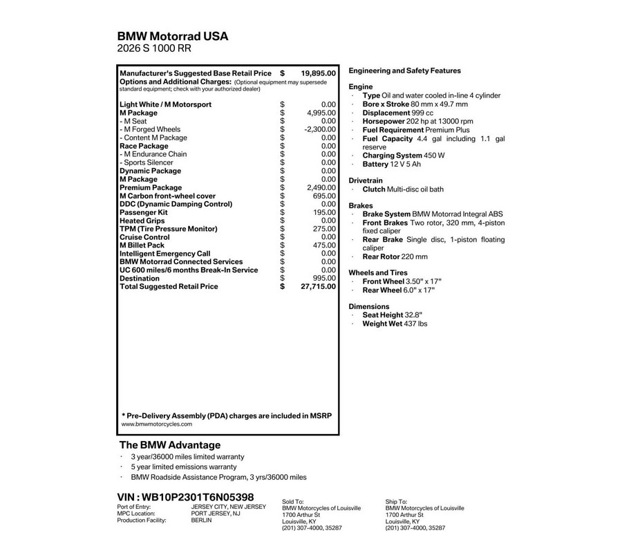 2026 BMW Motorrad S 1000 RR | $3,000 Cash Rebate