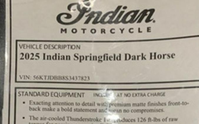 2025 Indian Springfield Dark Horse Black Smoke
