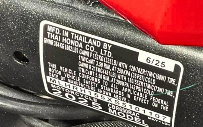 2025 Honda CBR650RAC E-Clutch