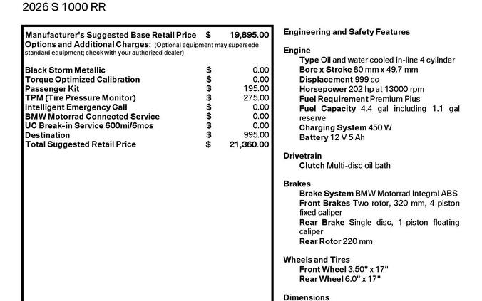 New 2026 BMW S 1000 RR in Long Beach, CA