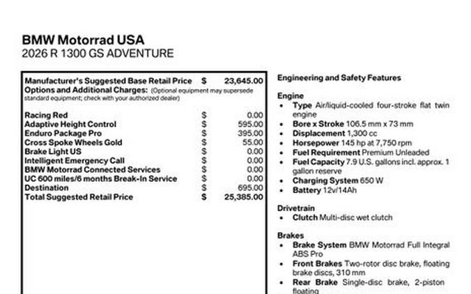 New 2026 BMW R 1300 GS Adventure