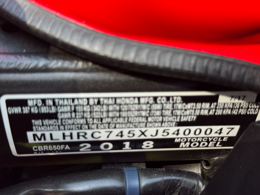 2018 Honda CBR650F ABS