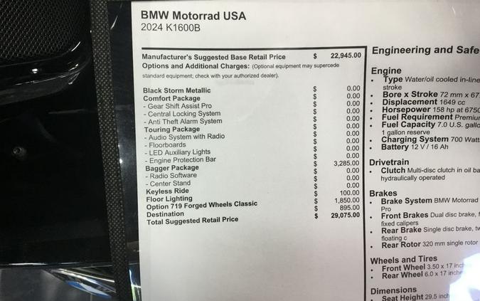 2024 BMW K 1600 B Black Storm Metallic