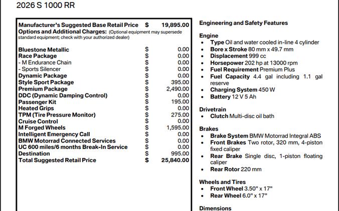 2026 BMW S 1000 RR