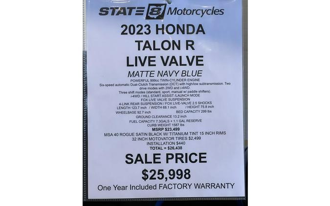 2023 Honda Talon 1000R Fox Live Valve SXS10S2RDL