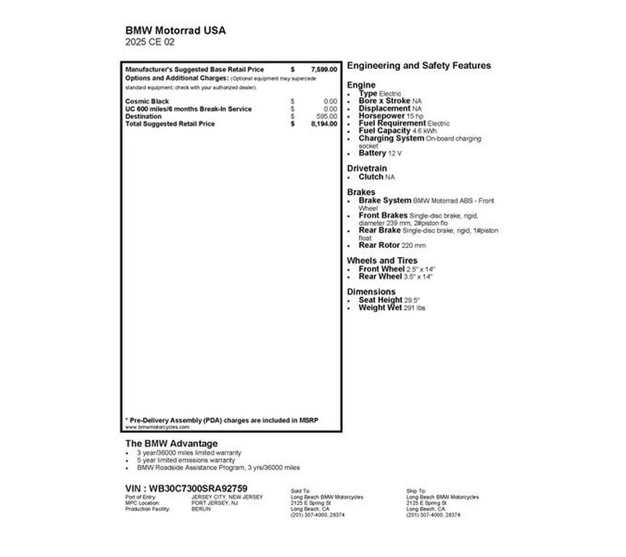 New 2025 BMW CE 02 in Long Beach, CA